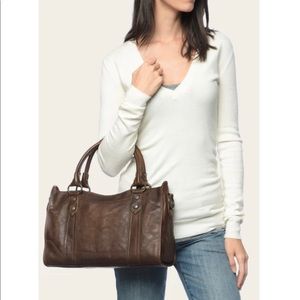 Frye Melissa Satchel Dark Brown Leather Patina Top Handle Large Hand Bag
